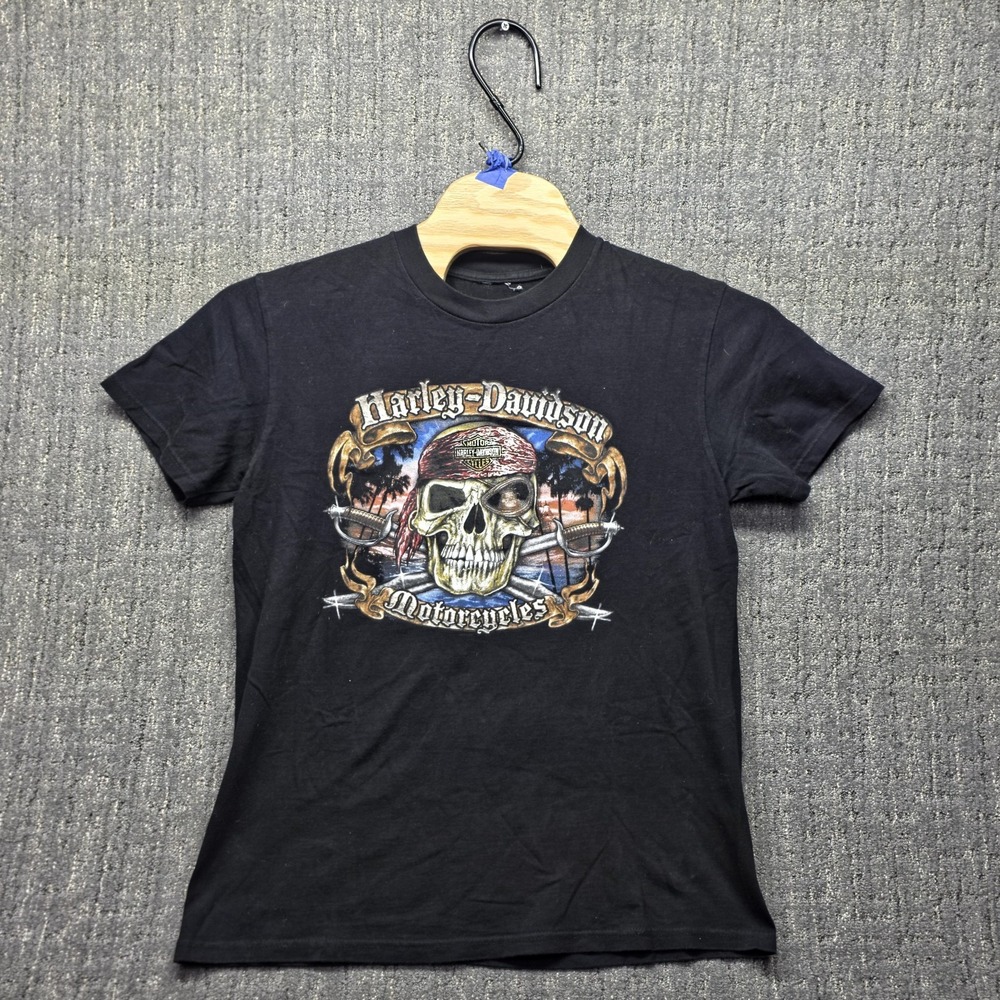 Harley Davidson Orlando T-Shirt Black Skull Pirate Graphic Tee Florida Fit Large